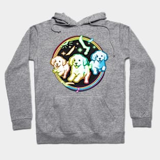 Rainbow Line Art Puppies Neon Hoodie